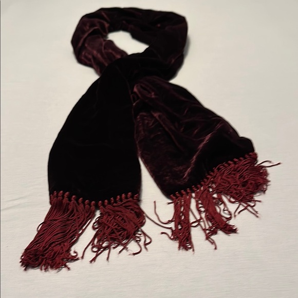 Elegant Velvet Scarf with Fringe - Picture 2 of 3